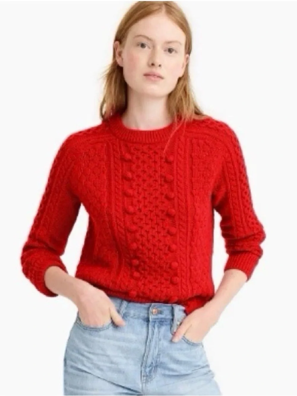 J. CREW Red Cable Knit Wool Blend Sweater Size M